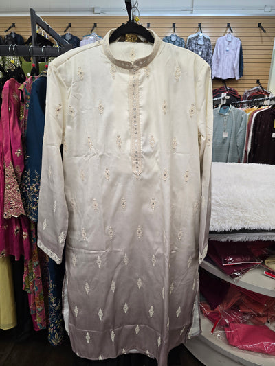 Men’s Off-White Embroidered Kurta Pajama Set with Subtle Gradient Finish