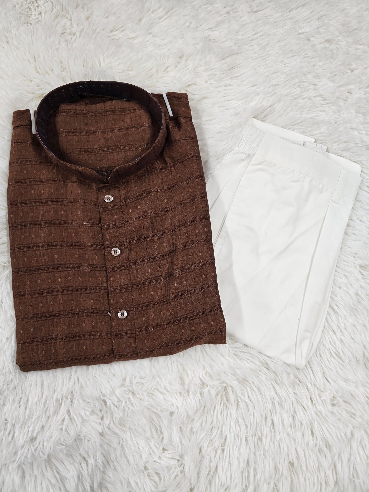 Men’s Brown Kurta Pajama Set with Subtle Thread Weave Design