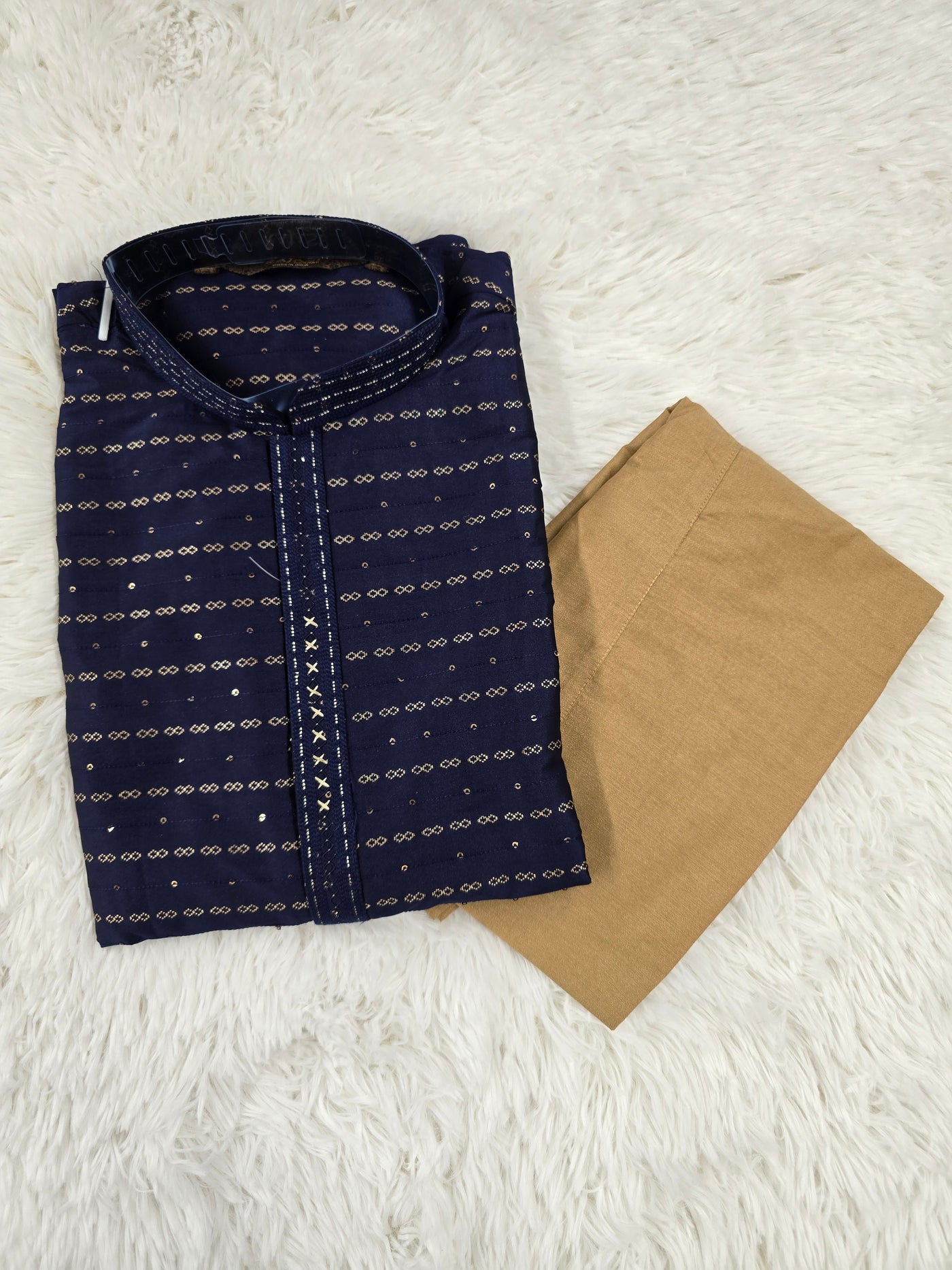 Men’s Navy Blue Kurta Pajama Set with Golden Thread Detailing