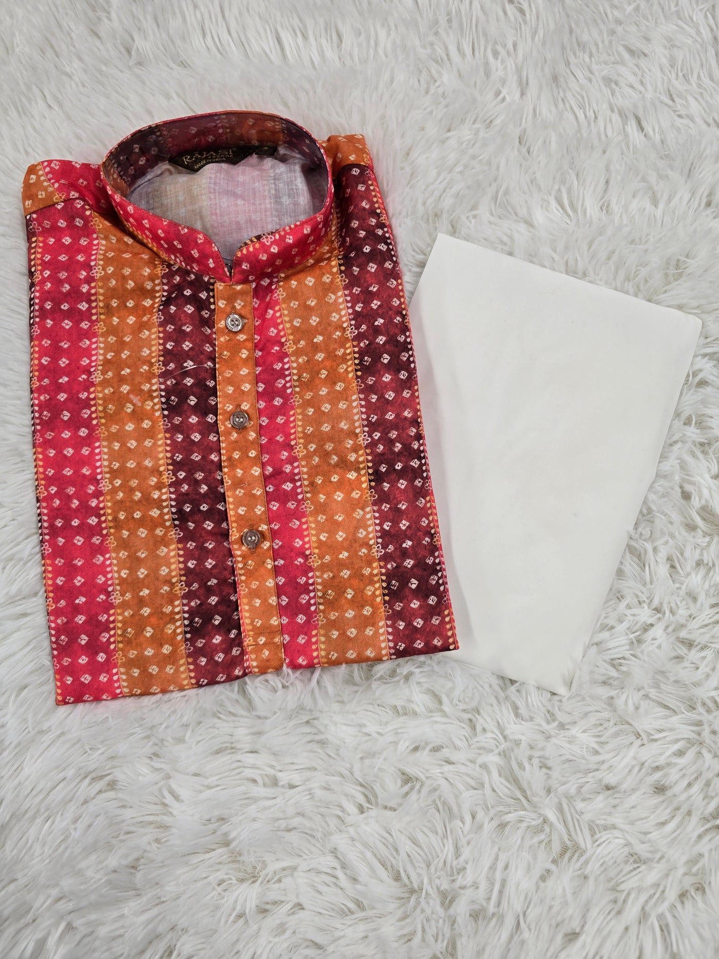 Boys Multicolor Striped Kurta with White Pajama