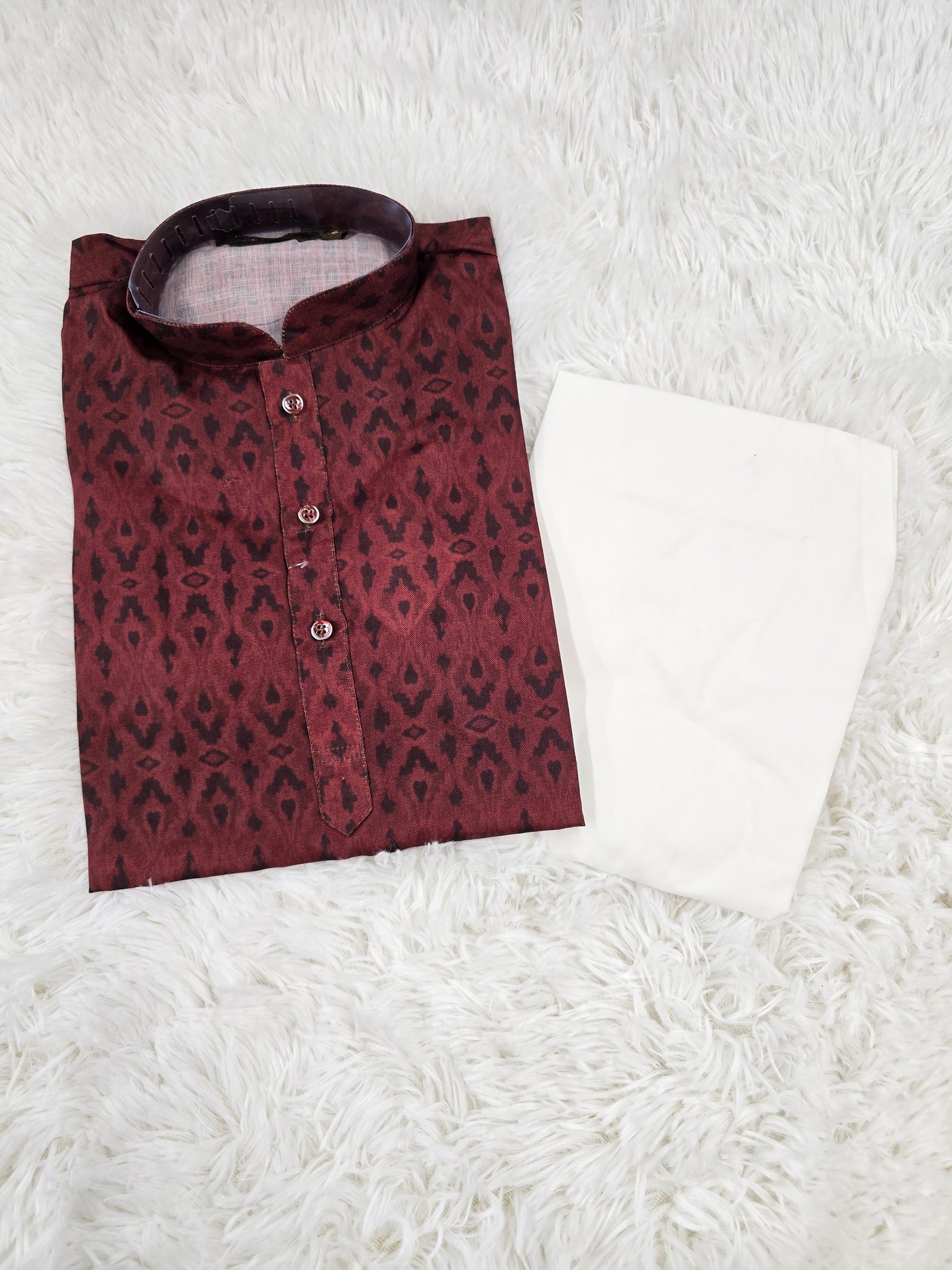 Deep Brown Printed Kurta with White Pajama