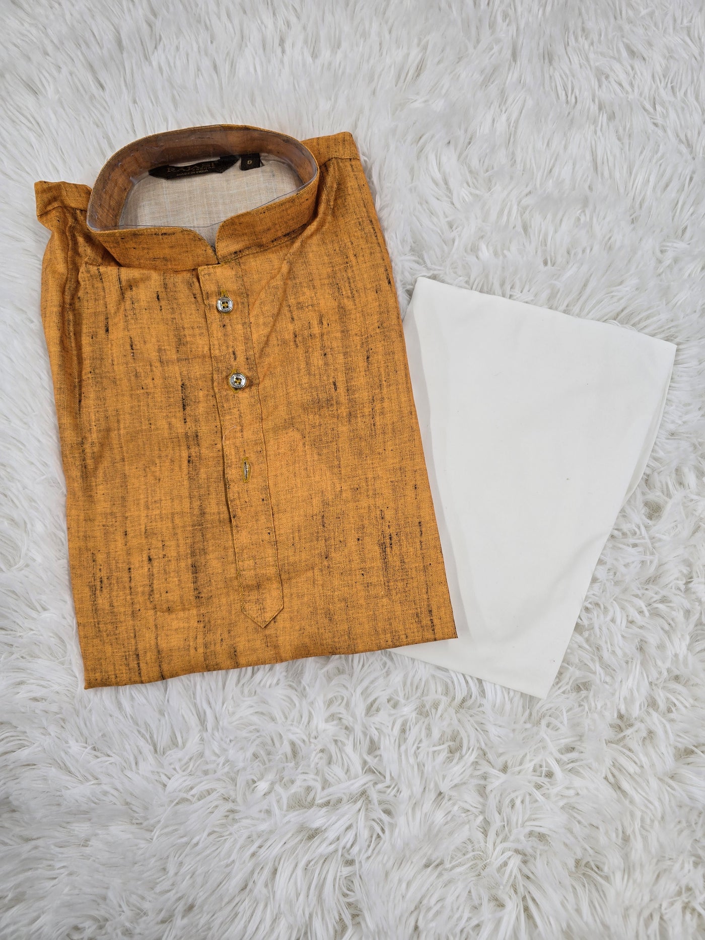 Boys Mustard Kurta with White Pajama