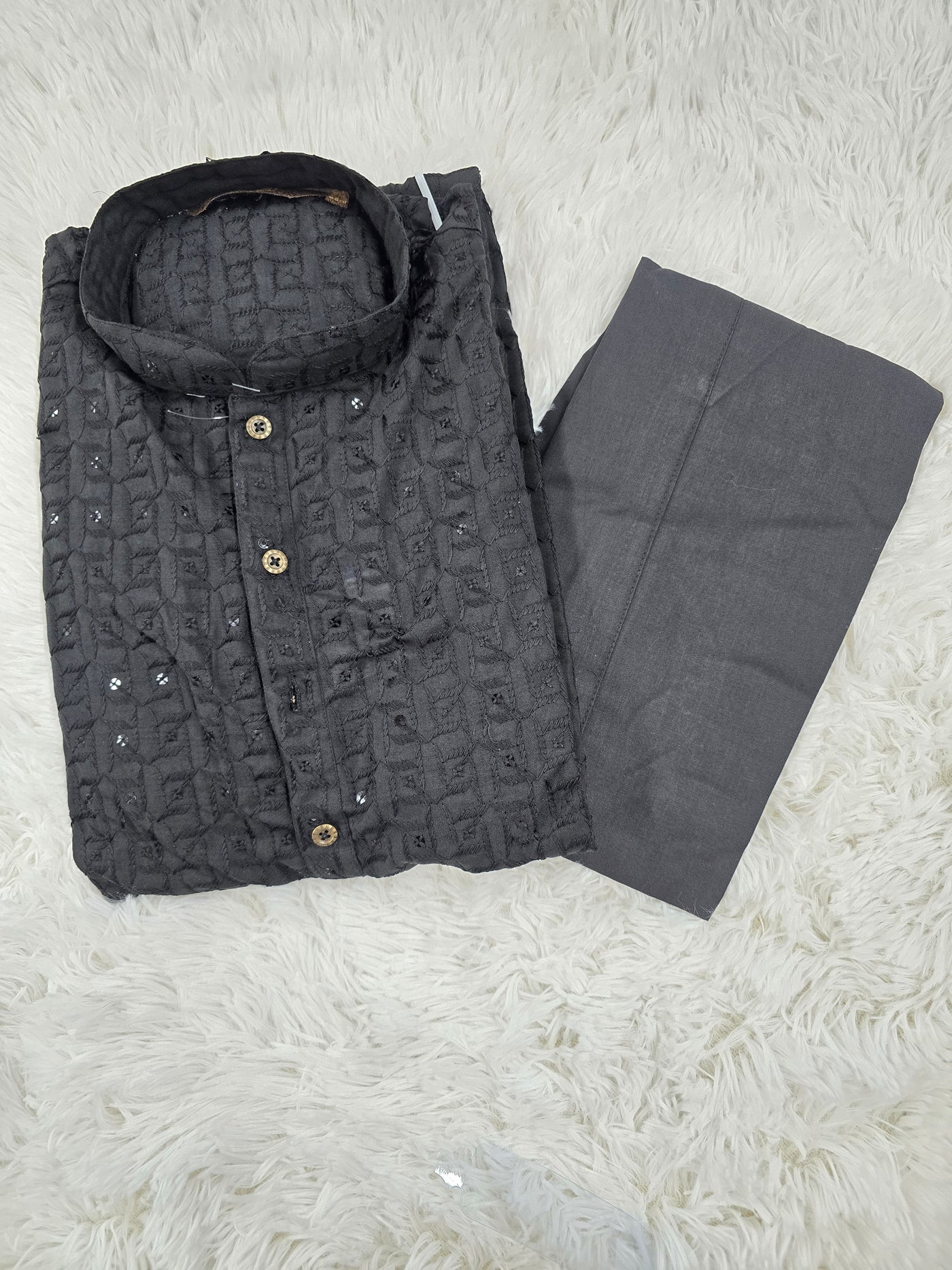 Men’s Black Embroidered Kurta Pajama Set with Subtle Sequin Work