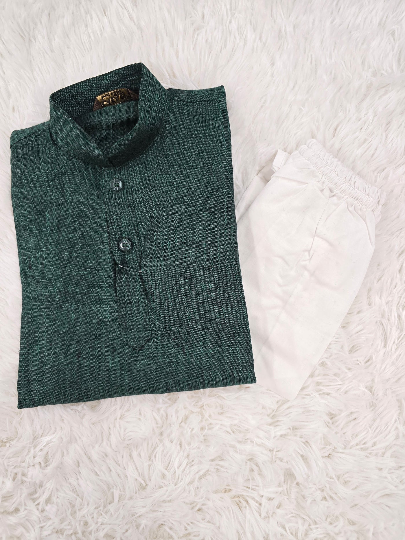 Boys Dark Green Kurta with White Pajama