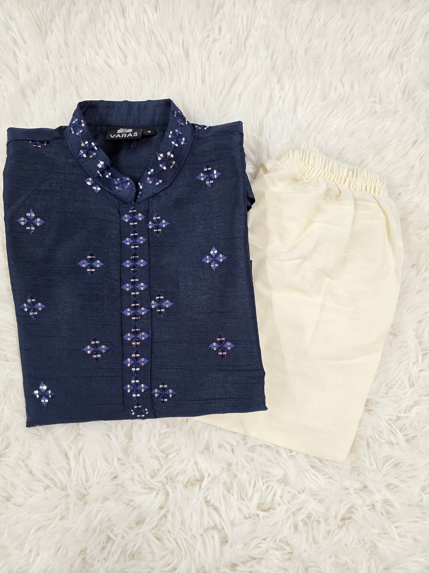 Boys Navy Blue Kurta Pyjama Set