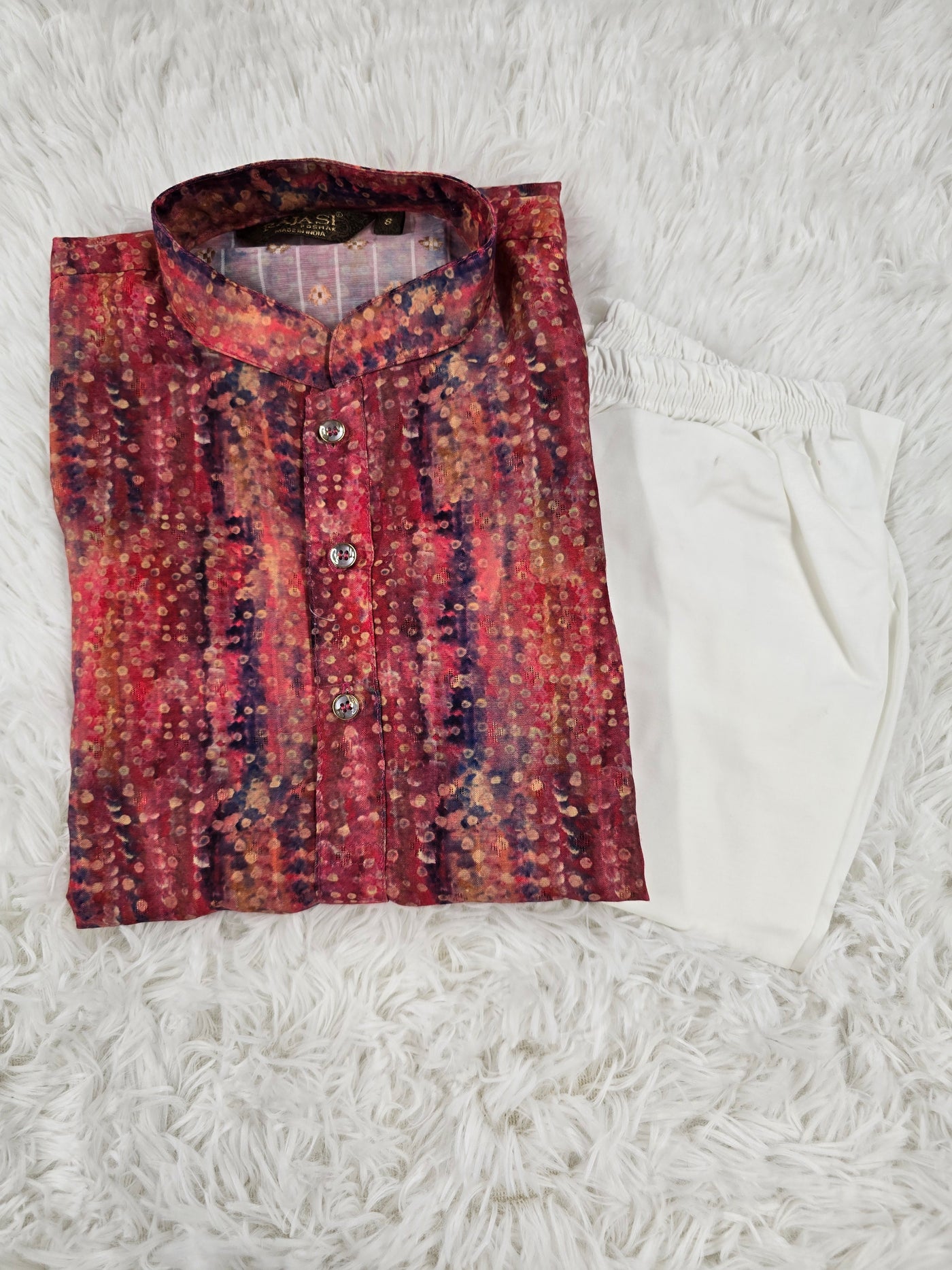 Boys Multicolor Printed Kurta With White Pyjama