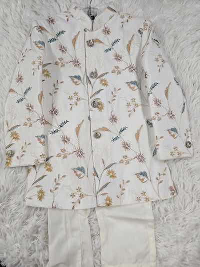 Boys’ Off-White Embroidered Sherwani Set