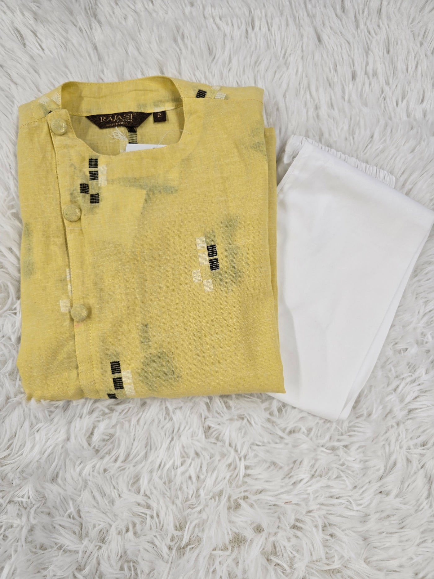 Boys Light Yellow Kurta Pyjama Set