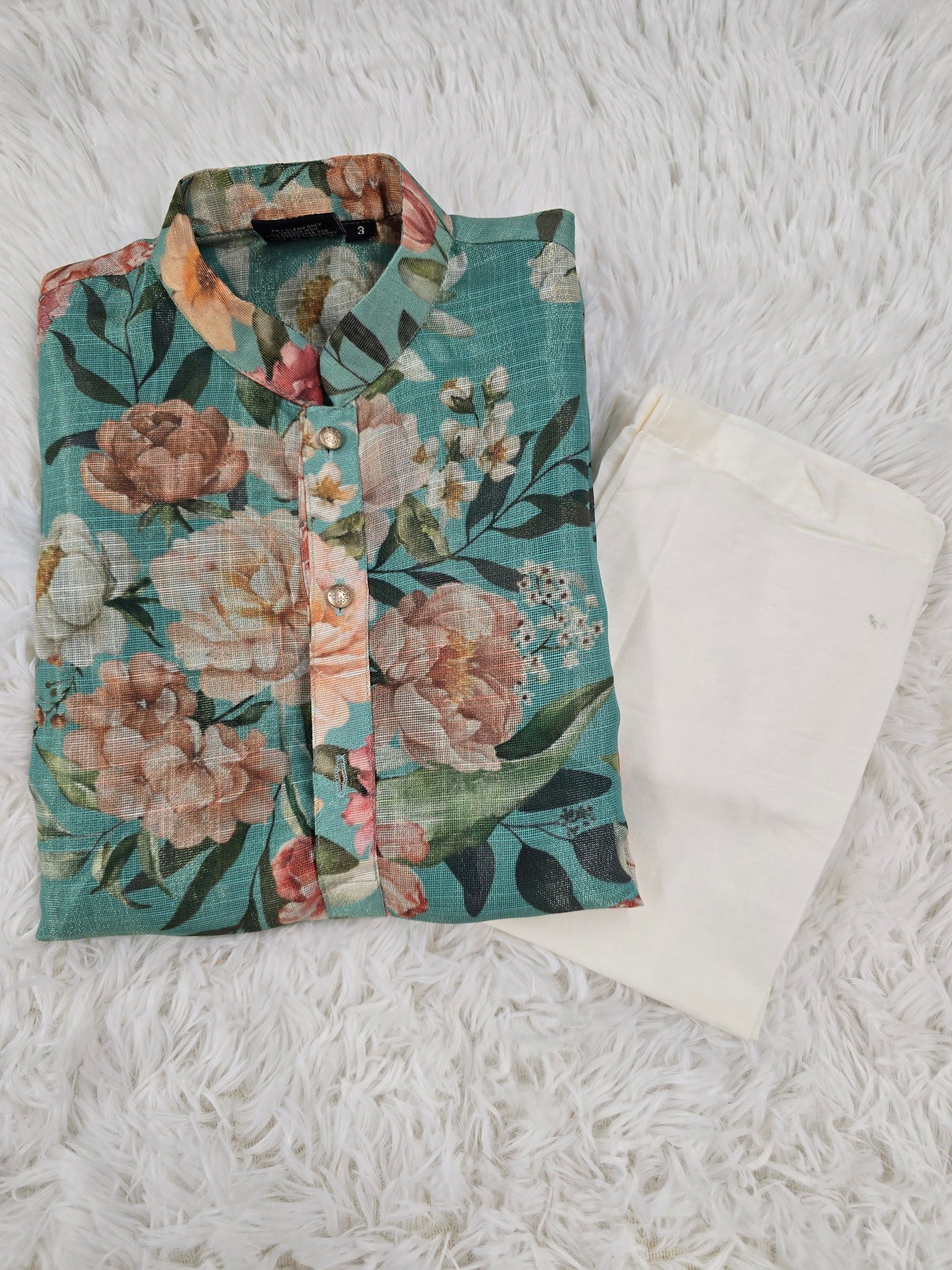 Boys Floral Print Kurta Pyjama Set