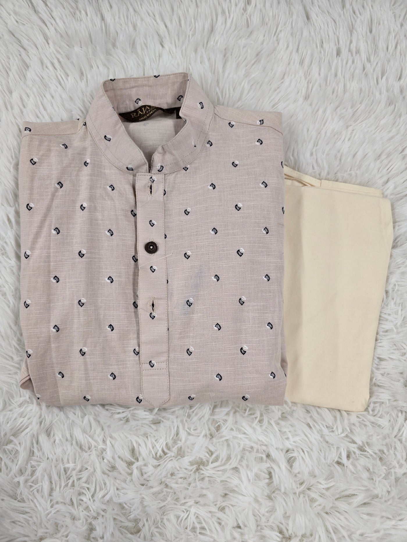 Boys Light Beige Kurta Pyjama Set