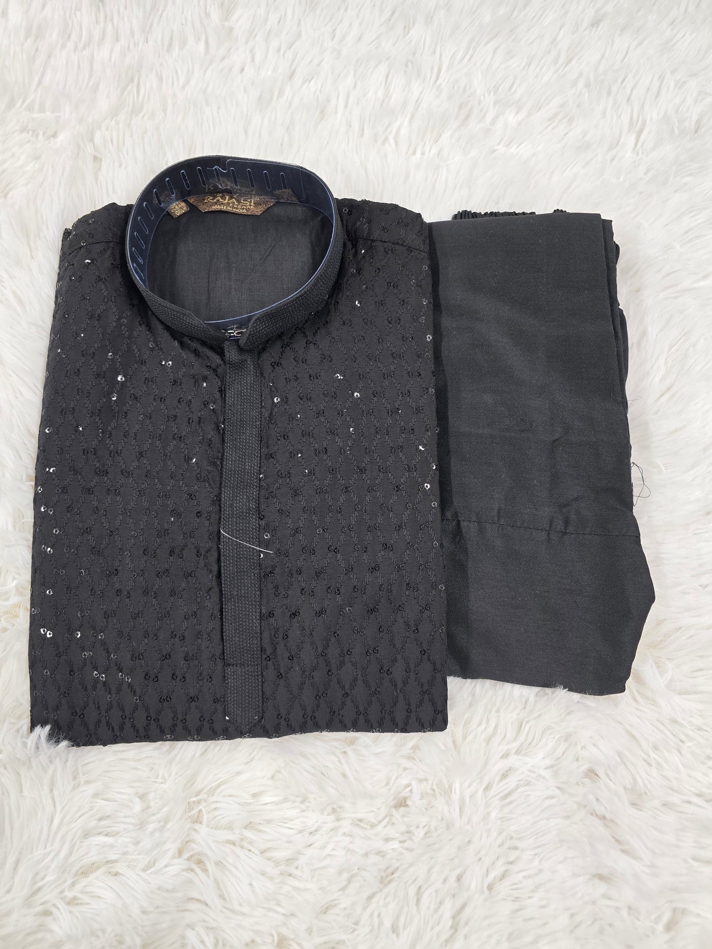 Boys Black Sequin Work Kurta Pajama Set