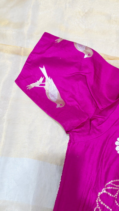 Kora Silver Tissue Saree with Pink Designer Blouse