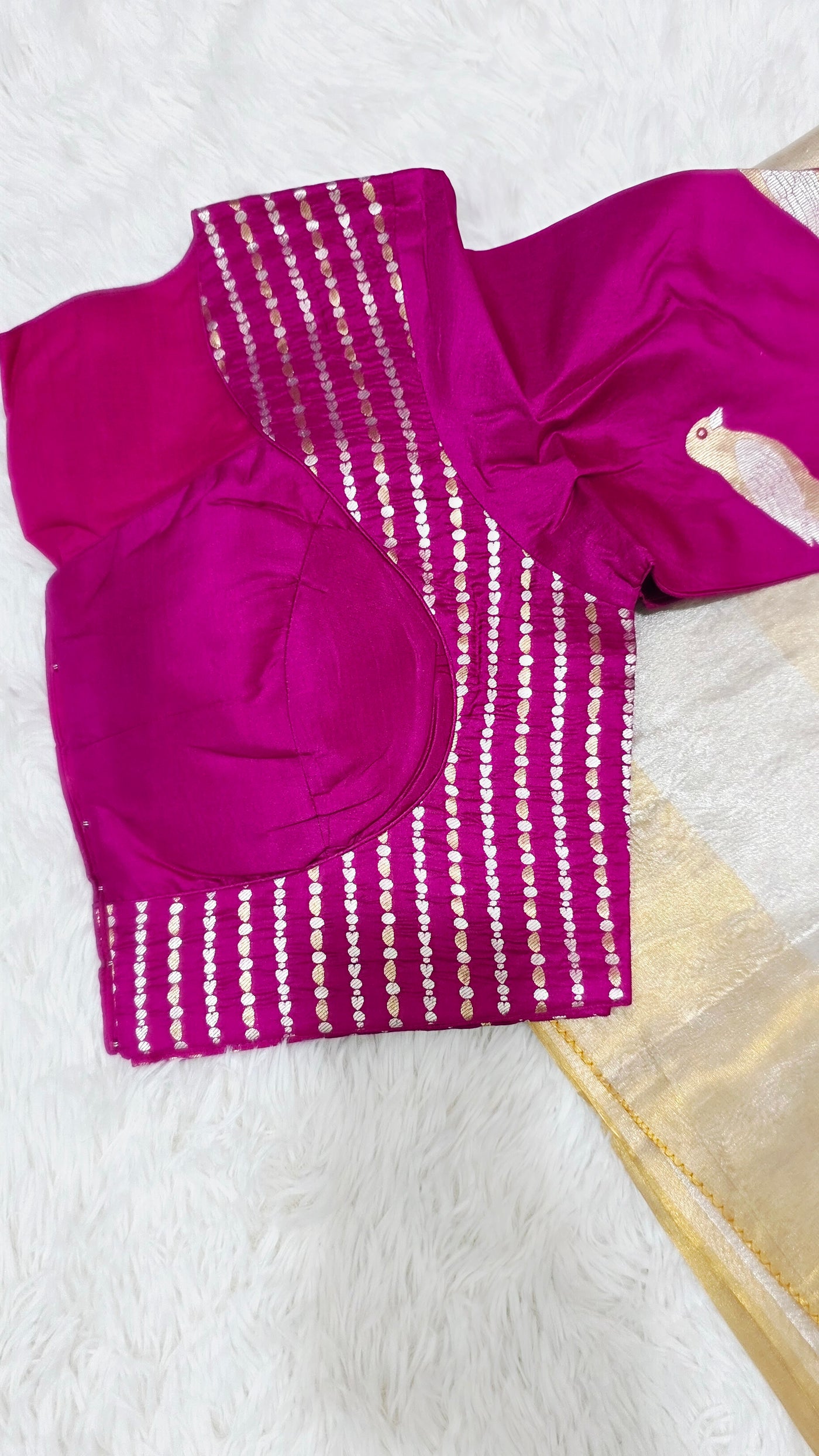 Kora Silver Tissue Saree with Pink Designer Blouse
