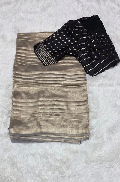 Silver Tissue Saree with Black Designer Blouse