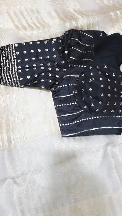 Silver Tissue Saree with Black Designer Blouse