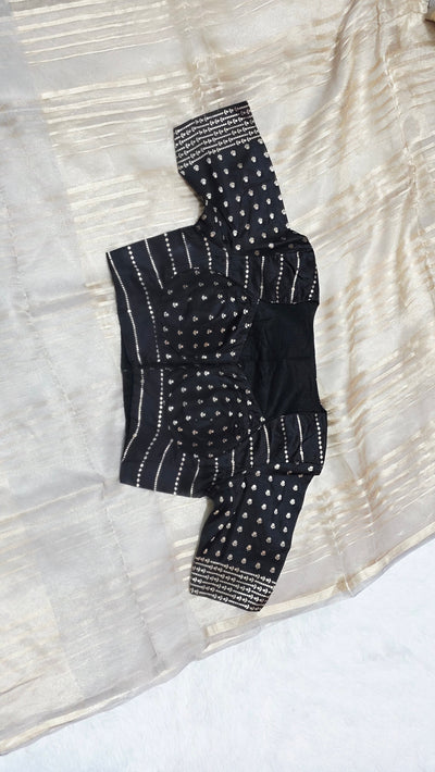 Silver Tissue Saree with Black Designer Blouse