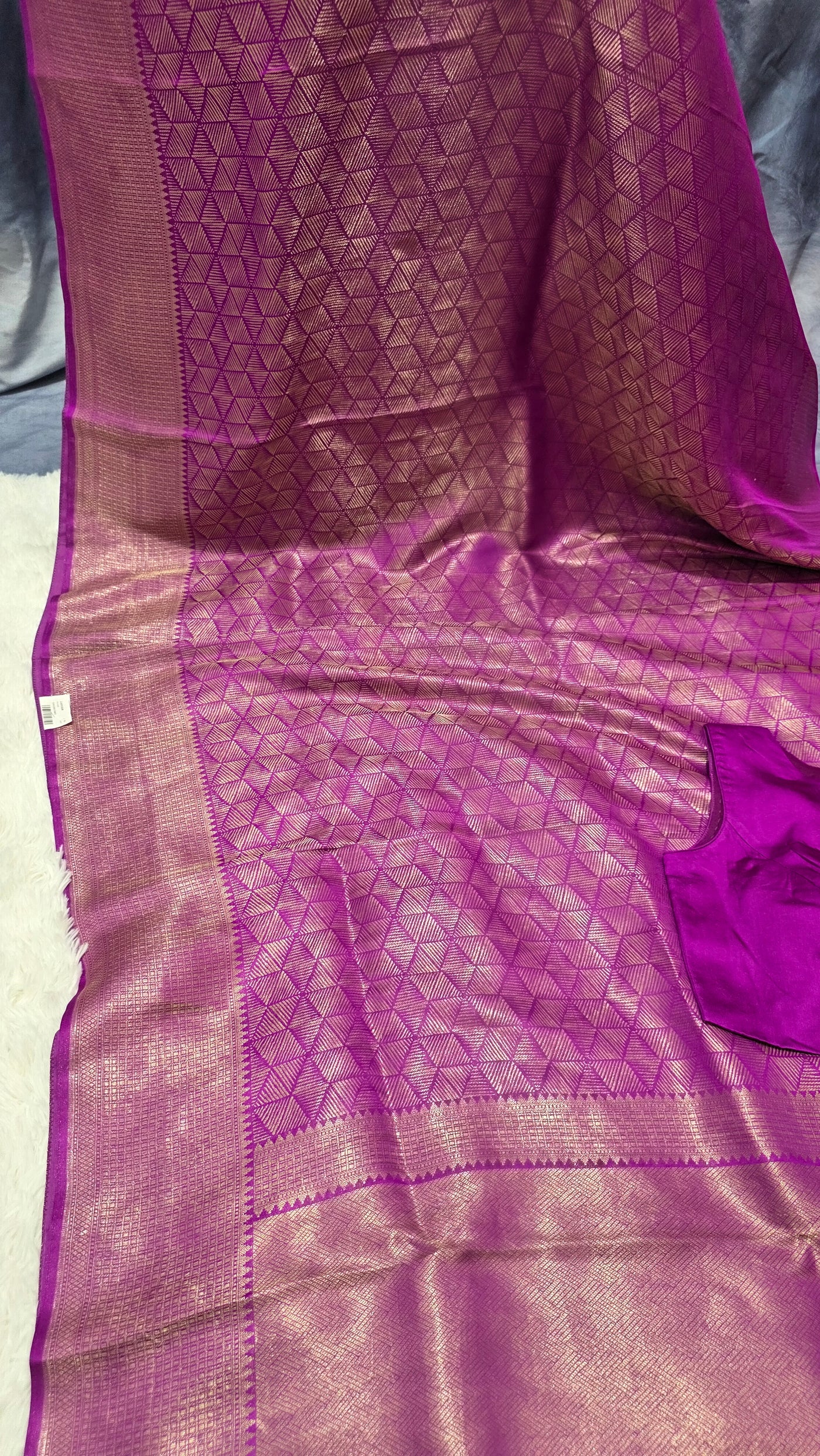 Purple Katan Silk Saree with Gold Zari Weave and Matching Stitched Blouse