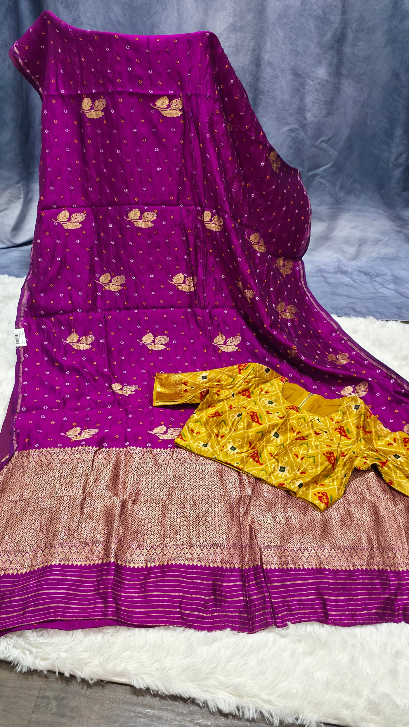Purple Silk Chinia Handloom Bandhani Saree