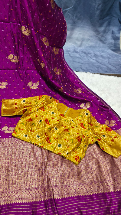Purple Silk Chinia Handloom Bandhani Saree