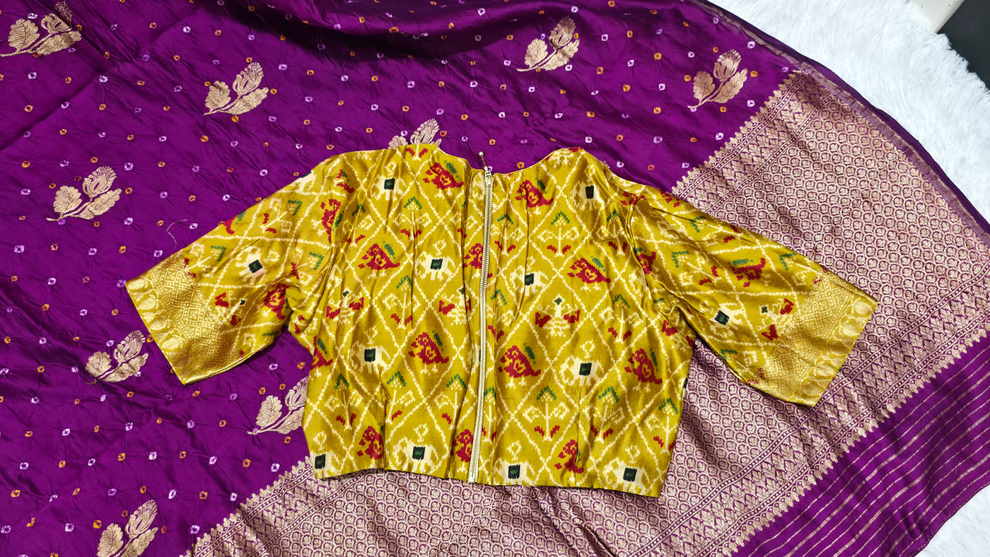 Purple Silk Chinia Handloom Bandhani Saree