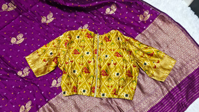 Purple Silk Chinia Handloom Bandhani Saree