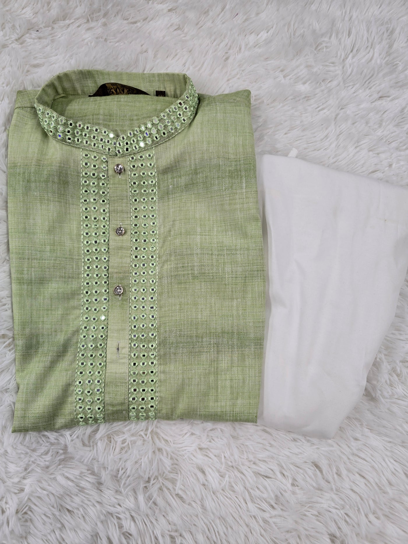 Green Mirror Work Men’s Kurta Pyjama
