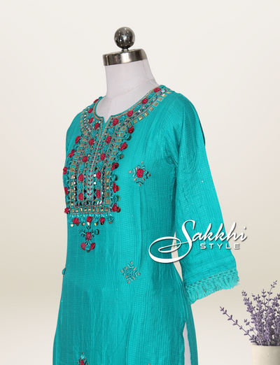 PERSIAN GREEN TWO PIECE COTTON KURTI SET