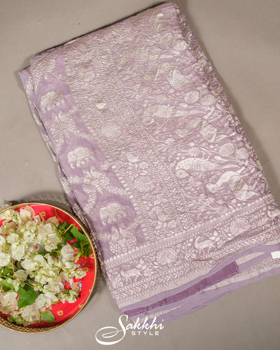 FADED LAVENDER BANARASI GEORGETTE SAREE