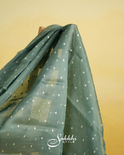 DUSKY BLUE ORGANZA SAREE WITH BLOUSE