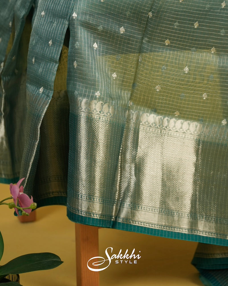 DUSKY BLUE ORGANZA SAREE WITH BLOUSE