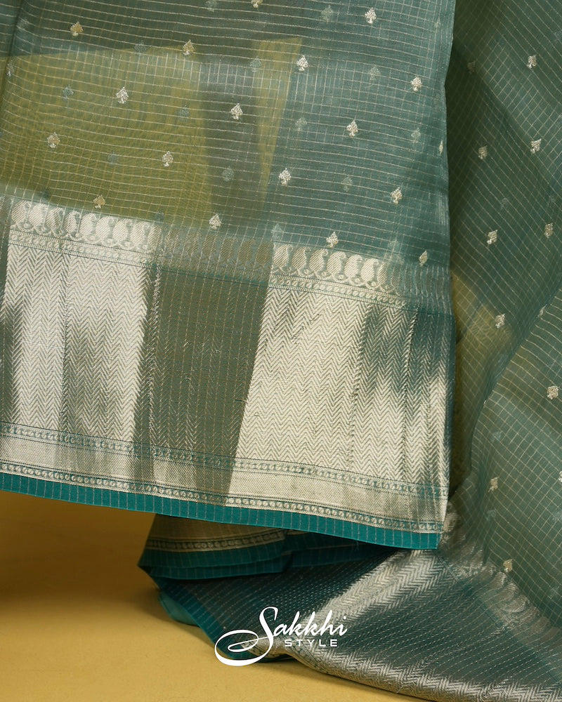 DUSKY BLUE ORGANZA SAREE WITH BLOUSE