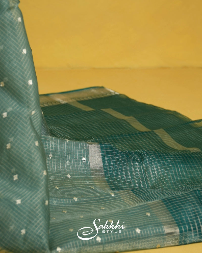 DUSKY BLUE ORGANZA SAREE WITH BLOUSE