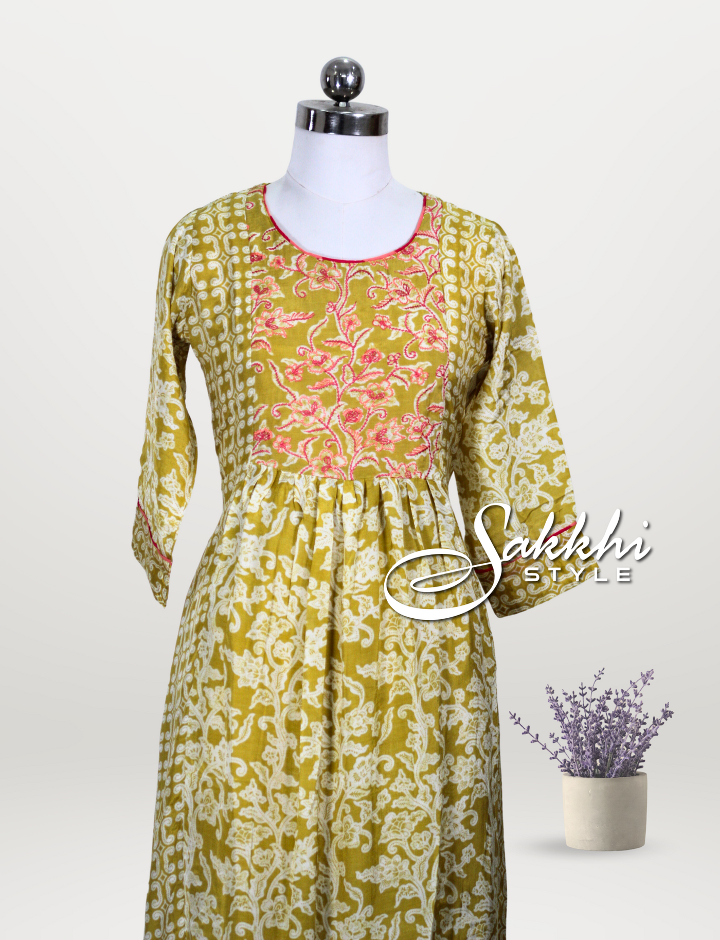 OLIVE GREEN MUSLIN FULL LENGTH KURTI