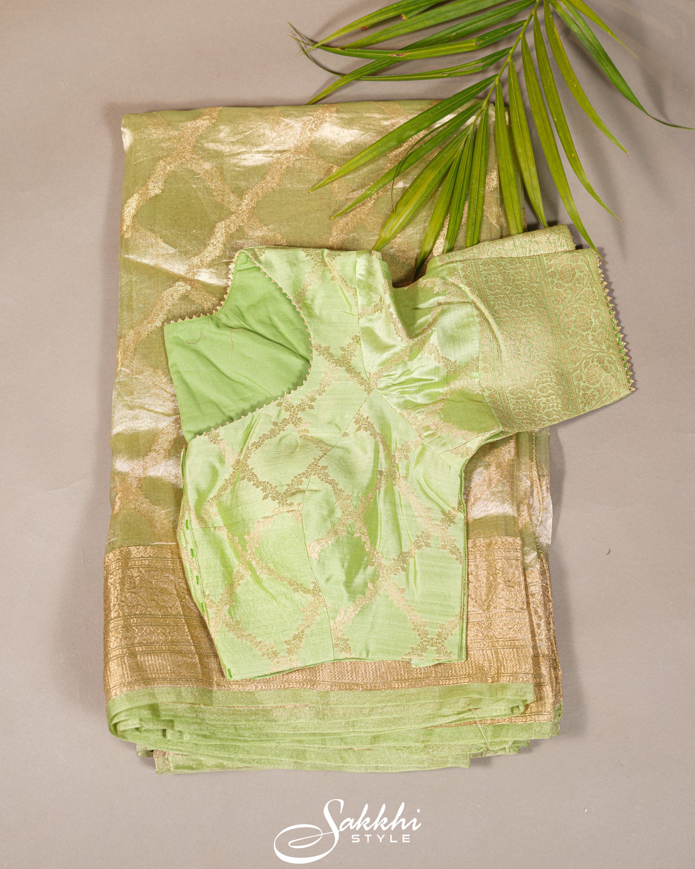 FRESH GREEN TISSUE ORGANZA SAREE