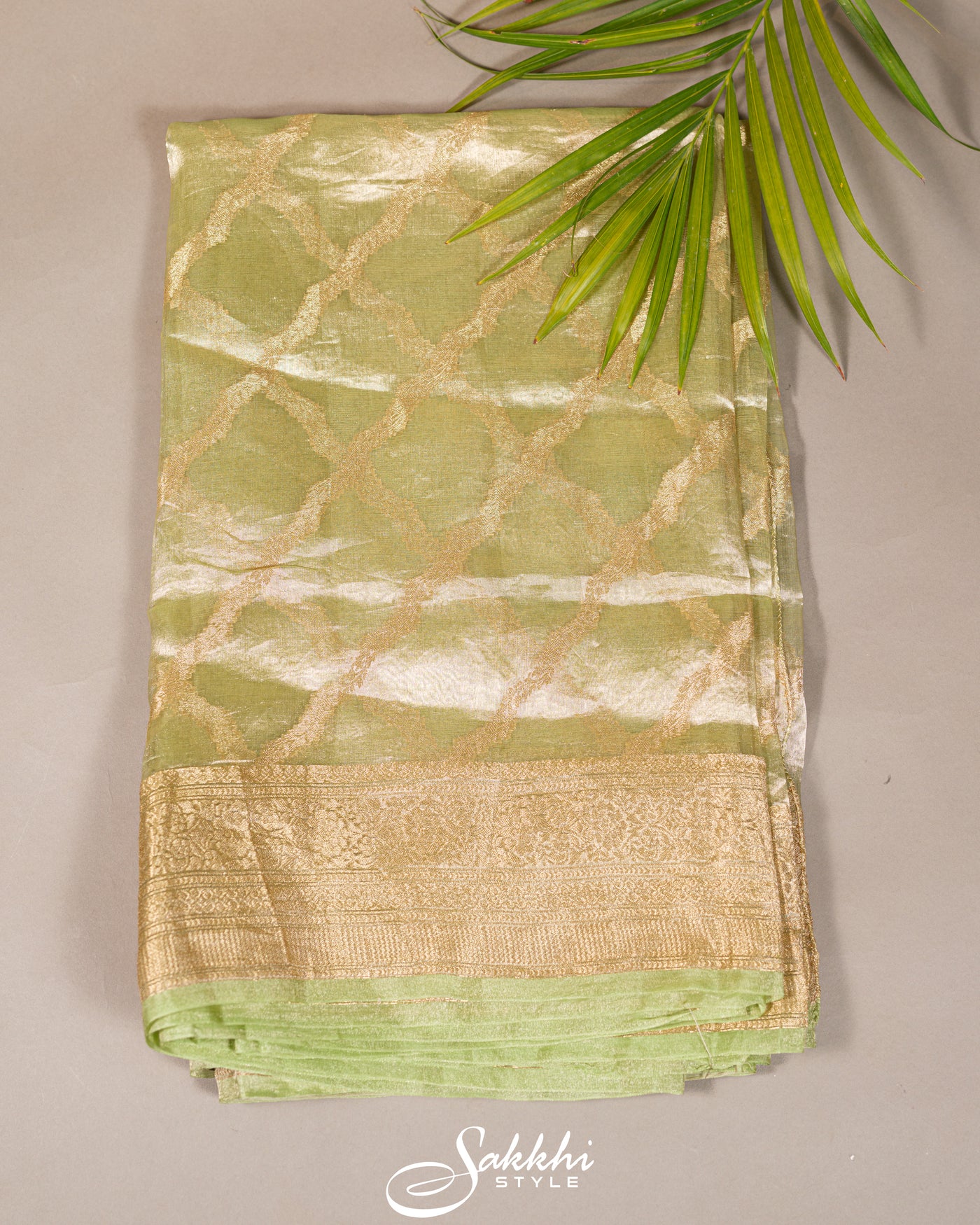 FRESH GREEN TISSUE ORGANZA SAREE