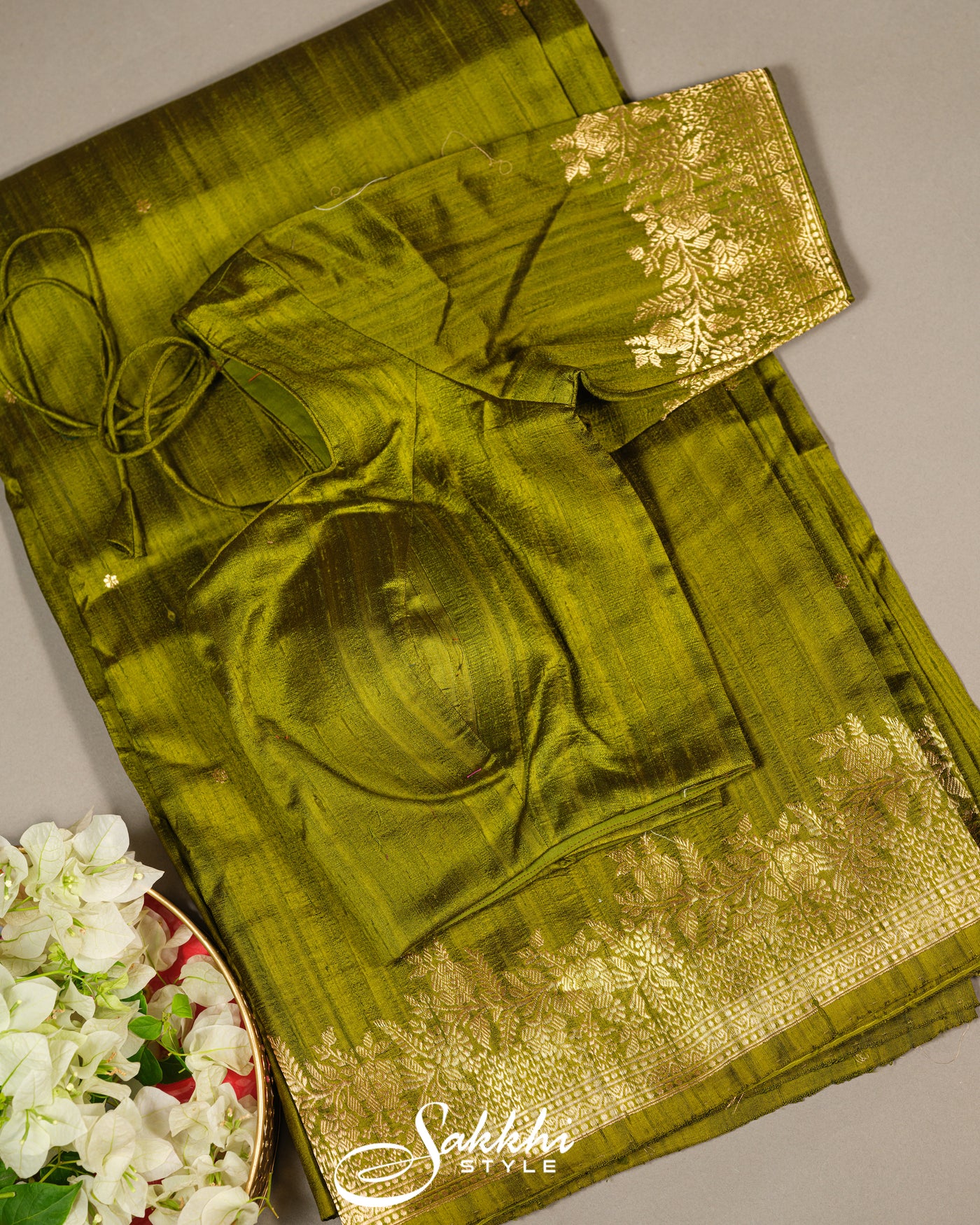 FRESH GREEN TUSSAR SILK SAREE