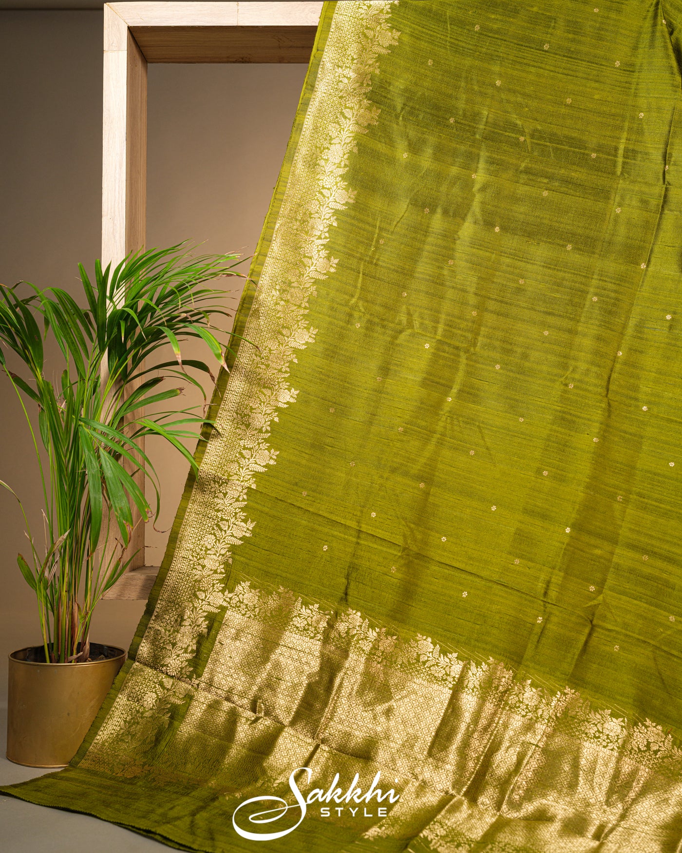 FRESH GREEN TUSSAR SILK SAREE