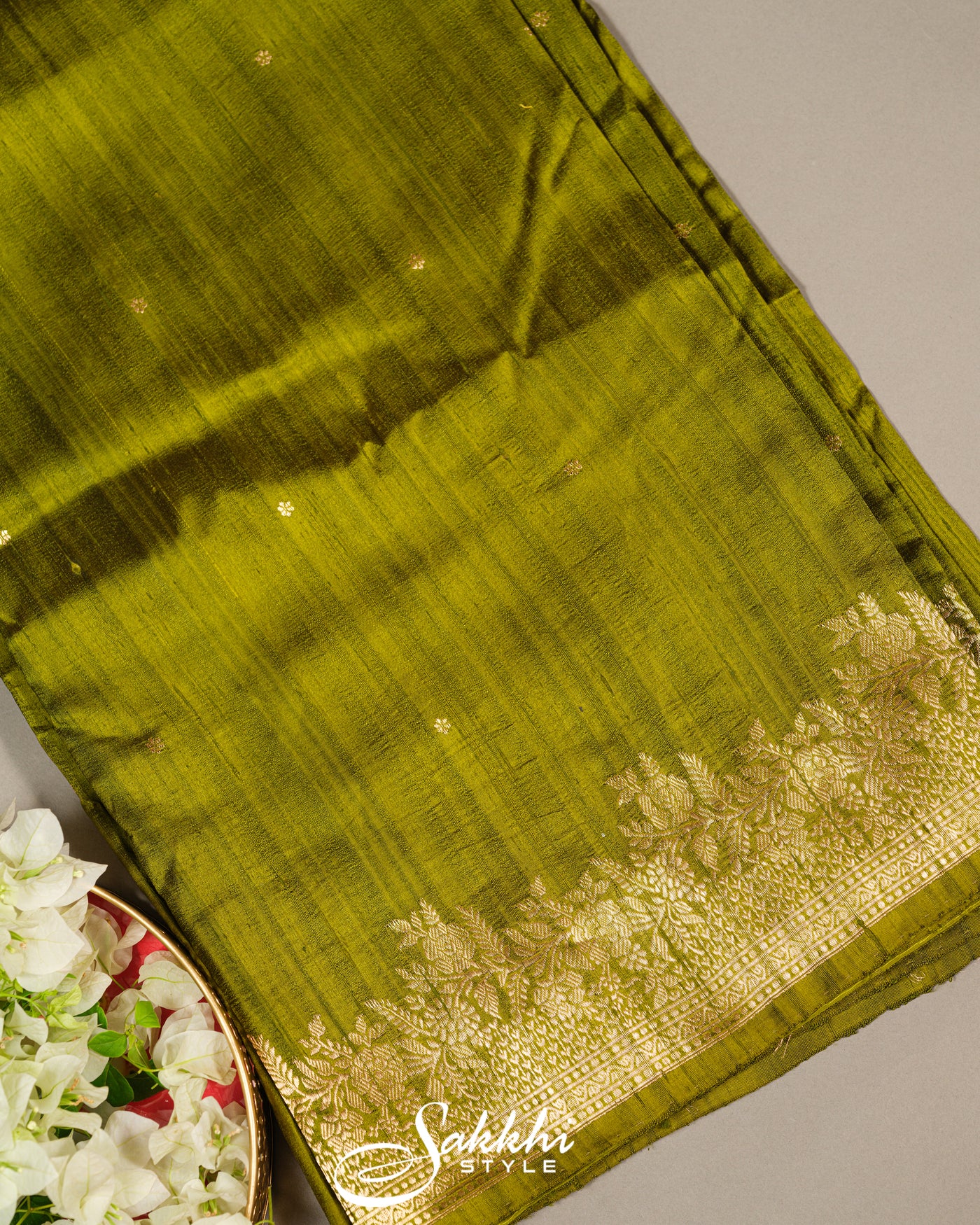 FRESH GREEN TUSSAR SILK SAREE