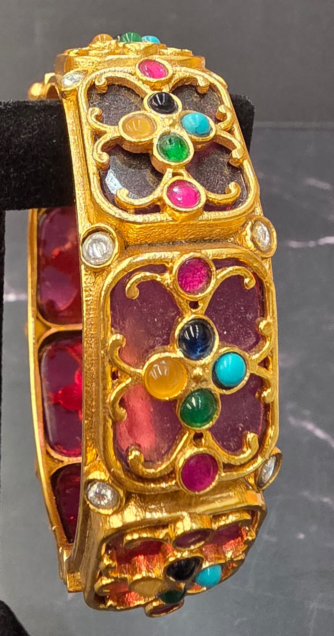 Pink Stone Meenakari Screw Bangle, Antique Gold Openable Cuff, Traditi ...