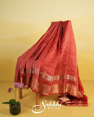 VERMILLION CRUSHED TISSUE SAREE WITH BLOUSE