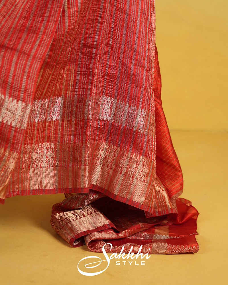 VERMILLION CRUSHED TISSUE SAREE WITH BLOUSE