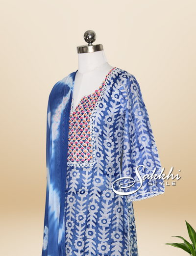 FADED BLUE THREE PIECE KURTI SET WITH DUPATTA