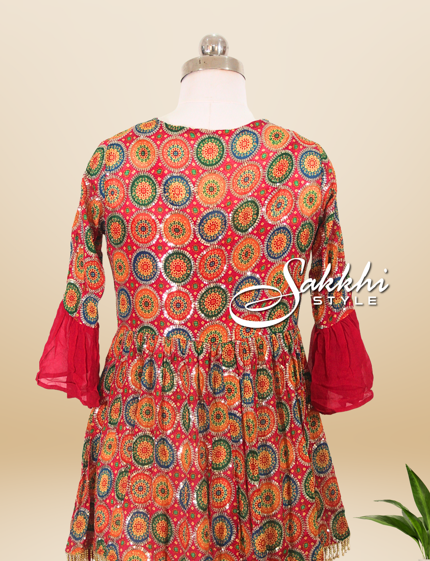 PINK GHARARA SET WITH MULTI COLORED OVERCOAT