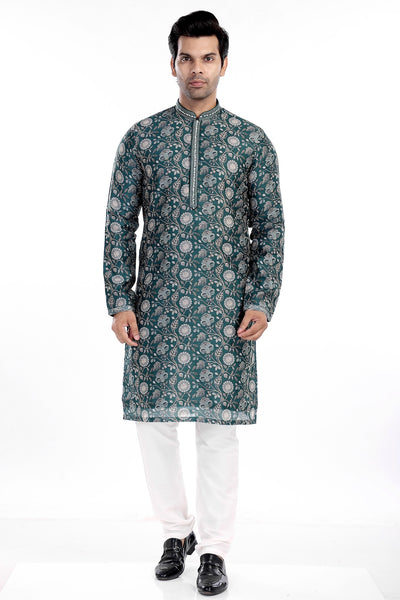 STONE GREEN KURTA PYJAMA SET