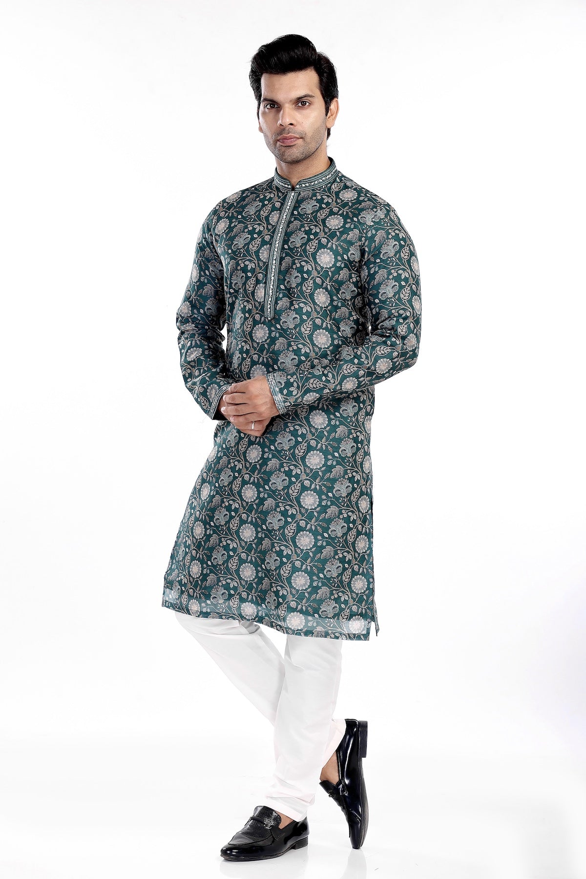 STONE GREEN KURTA PYJAMA SET