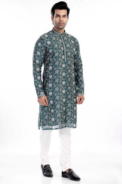 STONE GREEN KURTA PYJAMA SET