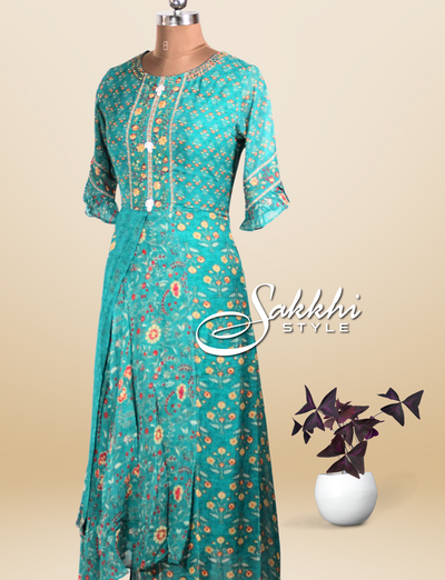 GREEN GEORGETTE KURTI WITH FLORAL PRINTS