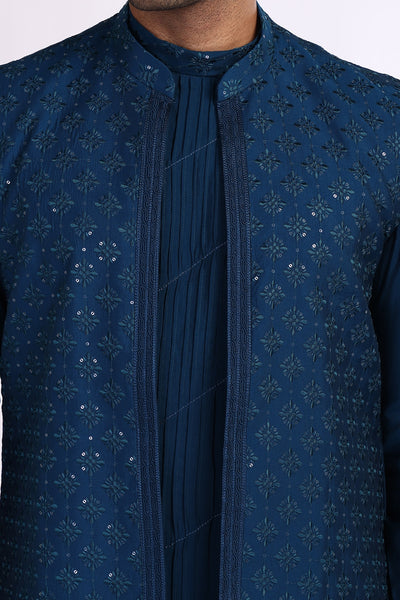 PERSIAN BLUE KURTA PYJAMA SET WITH NEHRU JACKET