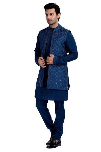 PERSIAN BLUE KURTA PYJAMA SET WITH NEHRU JACKET