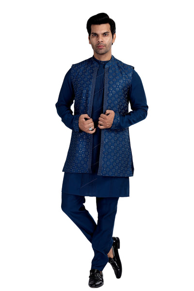 PERSIAN BLUE KURTA PYJAMA SET WITH NEHRU JACKET